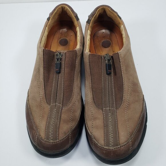 Clarks Unstructured Shoes Men's 8M Zip Slip On Casual Brown Beige - Picture 2 of 8